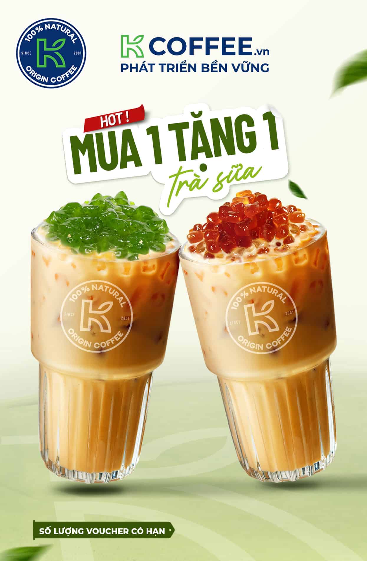 Tách trà sữa trân châu đậu xanh và trân châu đỏ thế hệ mới, hình ảnh bắt mắt, phù hợp để quảng bá mã giảm giá và các chương trình khuyến mãi trà sữa từ Trùm giảm giá.