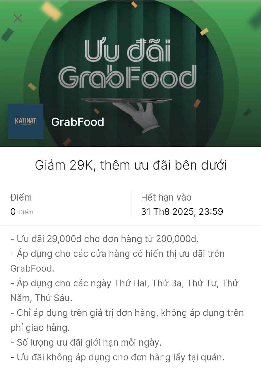 Ưu đãi GrabFood giảm 29K, mã giảm giá và ưu đãi trên Trùm giảm giá, tổng hợp mã giảm giá GrabFood, ưu đãi dành cho đơn hàng từ 200.000đ, áp dụng cho các ngày trong tuần.