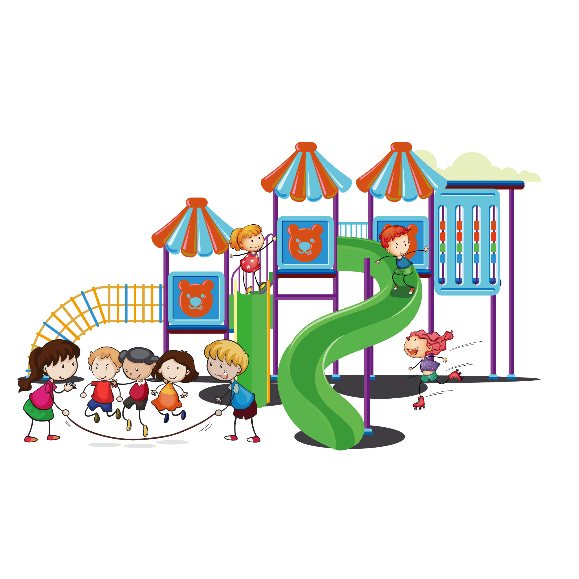 Nhiều bé chơi đùa tại công viên trẻ em, hình ảnh lý tưởng cho giảm giá mã khuyến mãi, phù hợp với chủ đề tổng hợp mã giảm giá, vui chơi và giải trí dành cho trẻ em.