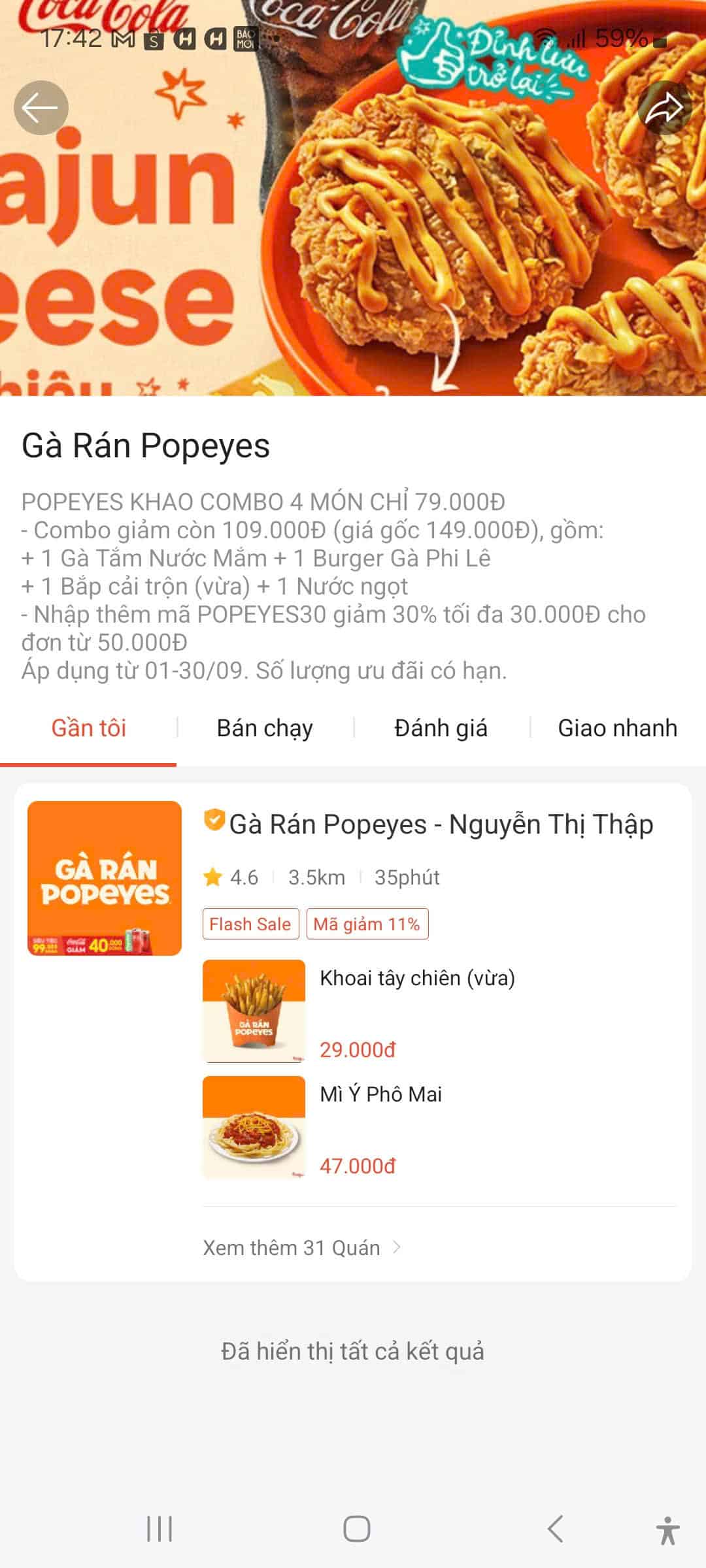 Gà Rán Popeyes giảm giá mã khuyến mãi, combo tiết kiệm lớn, ưu đãi hấp dẫn cho món gà rán thơm ngon, giảm giá từ 11% đến 30% tại các quán Popeyes.