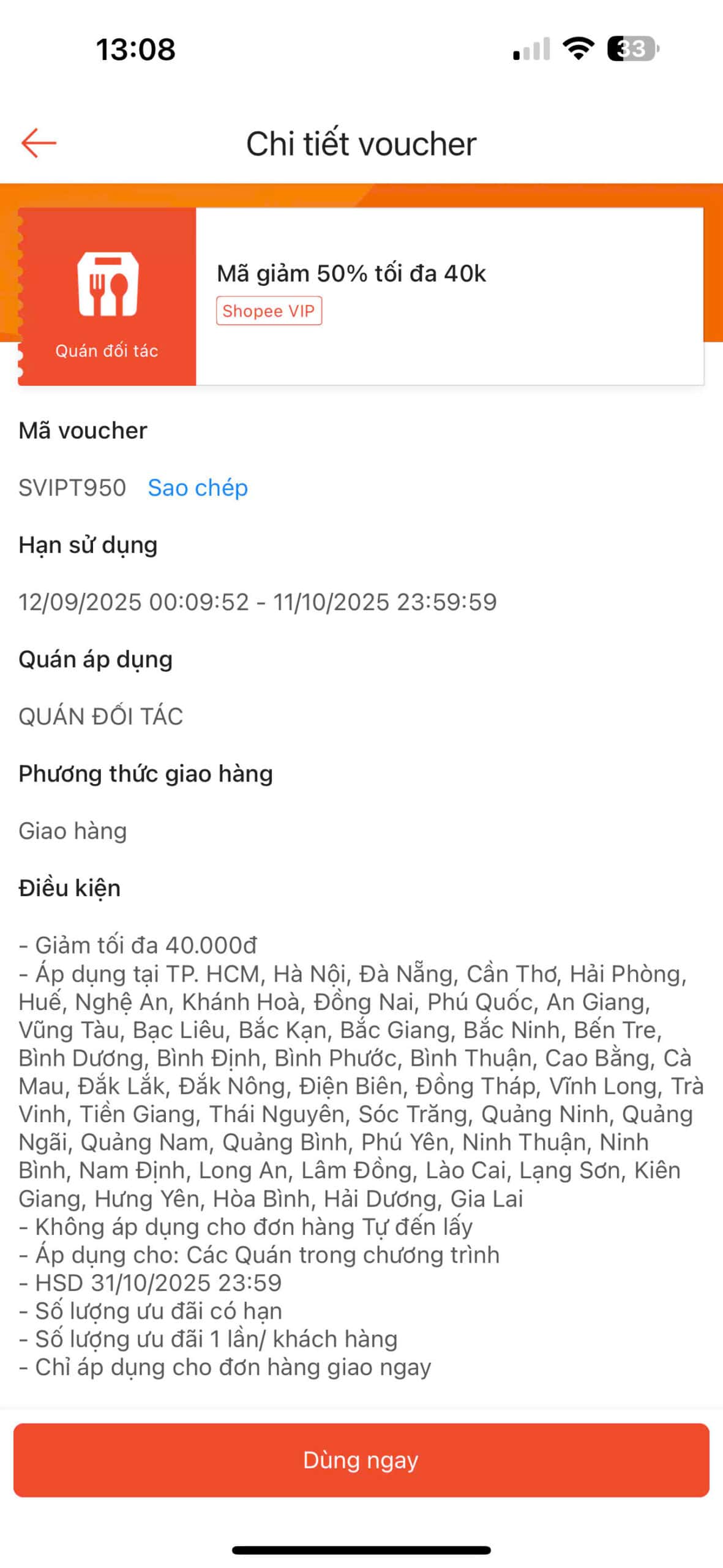 Voucher giảm giá món ăn trên Shopee, mã giảm 50% tối đa 40k, áp dụng tại nhiều tỉnh thành Việt Nam, phù hợp với các quán đối tác. Sử dụng mã nhanh trước ngày 11/10/2025 để tiết kiệm chi phí mua sắm.