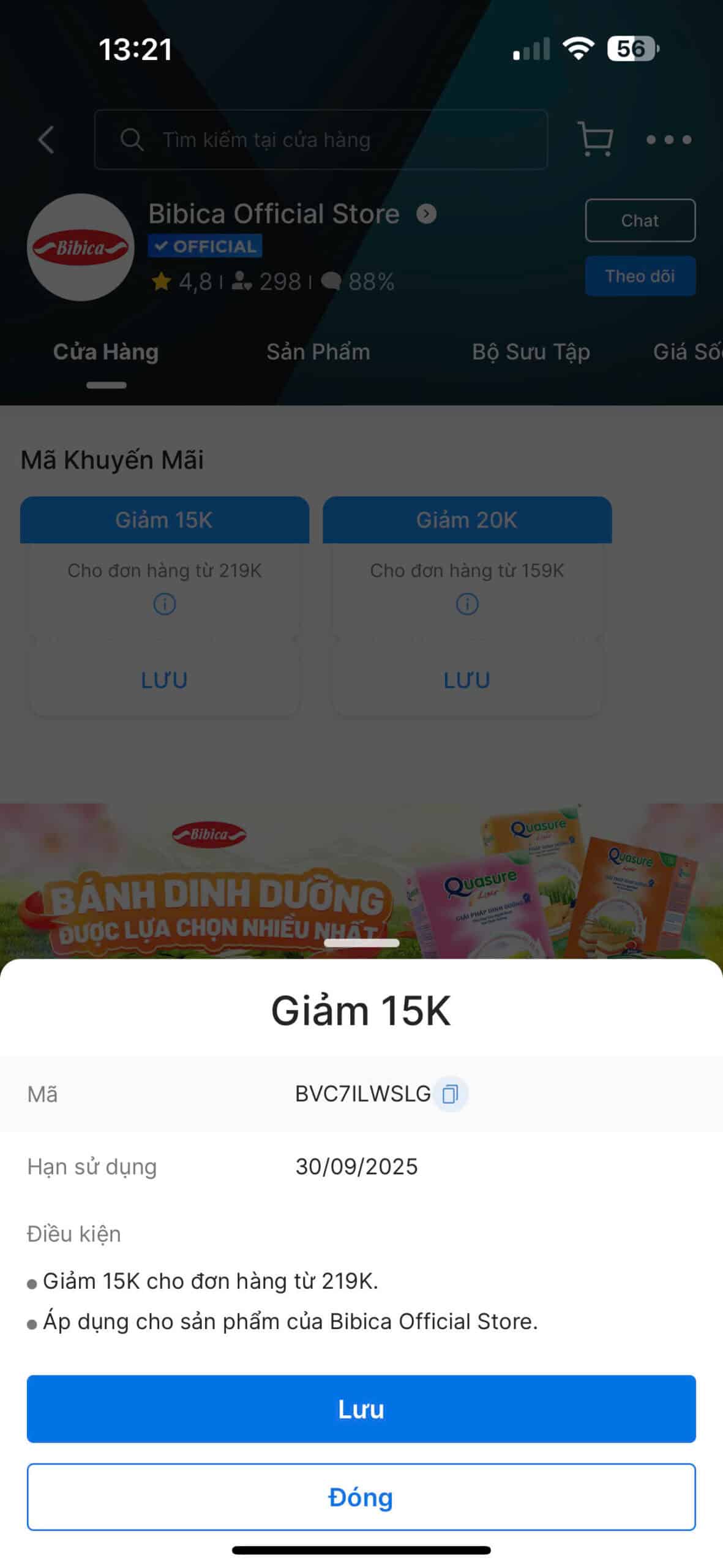 Dữ liệu mã giảm giáBibica, mã giảm 15K, khuyến mãi Bibica, mã giảm giá Bibica chính hãng, mã giảm giá Bibica giảm giá 15K, mã khuyến mãi Bibica valid tới 30/09/2025.