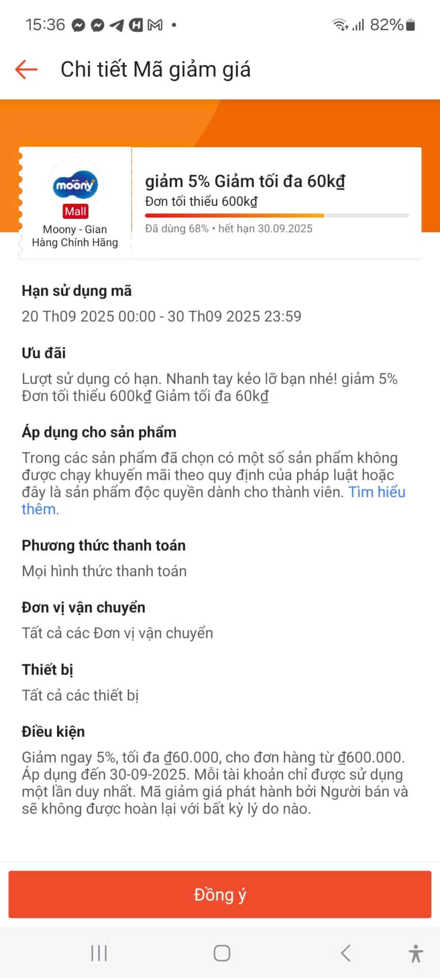 Ưu đãi giảm giá mã giảm 5% tối đa 60k với đơn hàng trên 600k tại Moony - Gian Hàng Chính Hãng, mã giảm giá محدود thời gian, tiết kiệm chi phí mua sắm online an toàn, nhanh chóng và hiệu quả.
