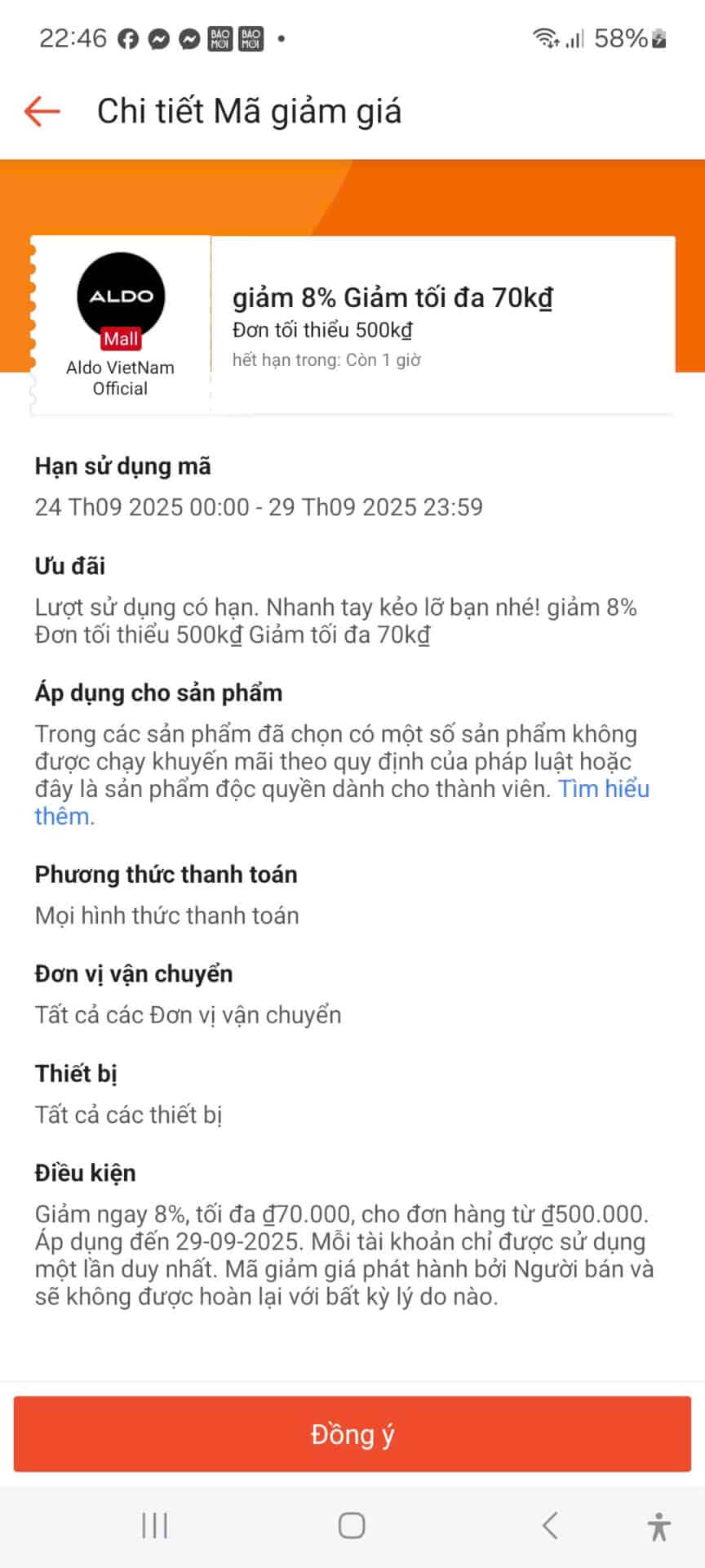 ALDOVietNam giảm giá 8% tối đa 70k cho đơn hàng trên 500k; mã giảm giá hạn dùng từ 24/09 đến 29/09/2025; ưu đãi cho khách hàng sử dụng mã giảm giá trên trang Trùm giảm giá.