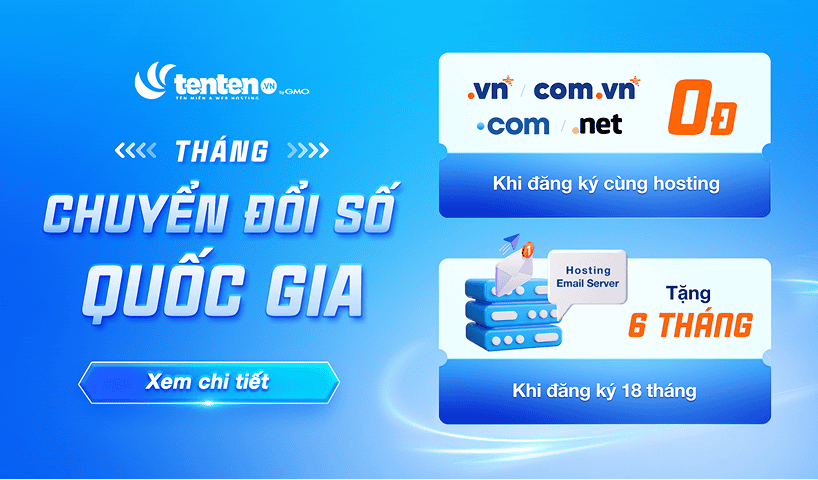 [Tenten] Tên miền .VN/ .COM.VN/.COM/.NET 0 đồng, tặng 6 tháng khi đăng ký hosting/ email server và nhiều ưu đãi khác