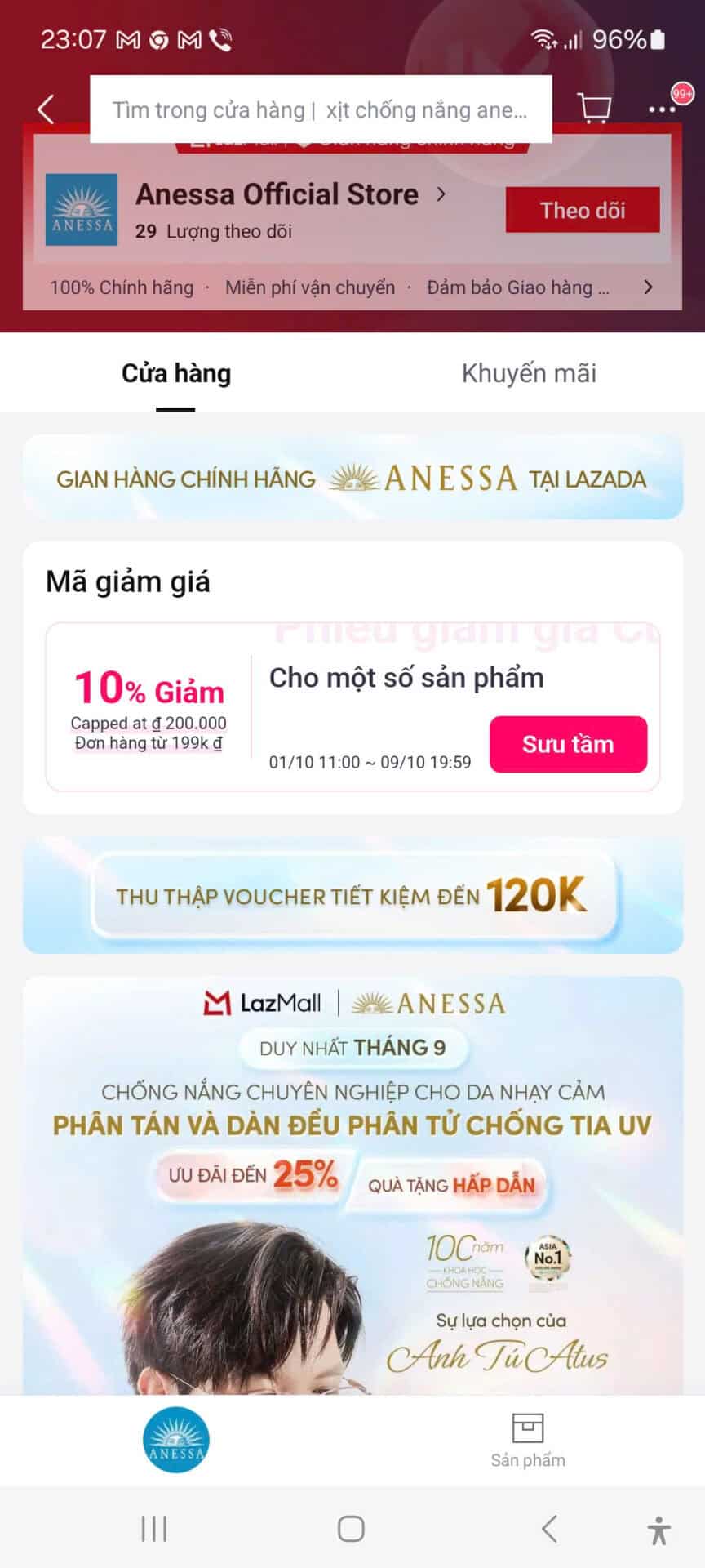 Ưu đãi giảm giá Anessa chính hãng tại Lazada, mã giảm ngay 10% cùng voucher tiết kiệm tới 120K, giảm đến 25% cho sản phẩm chống nắng, dưỡng da cao cấp, phù hợp mọi loại da.