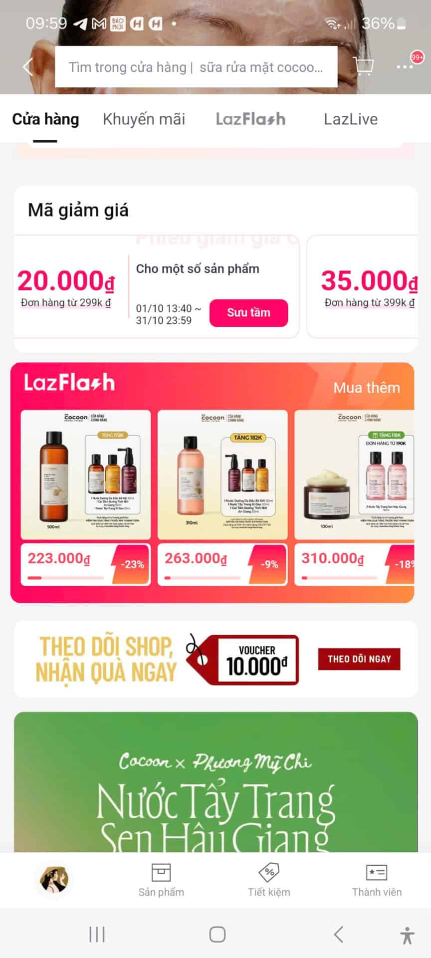 Ưu đãi mã giảm giá mỹ phẩm và chăm sóc da trên LazFlash của Trùm giảm giá, cập nhật mã giảm giá, giảm giá đến 23% cho các sản phẩm Cocoon từ website trumgiamgia.com.