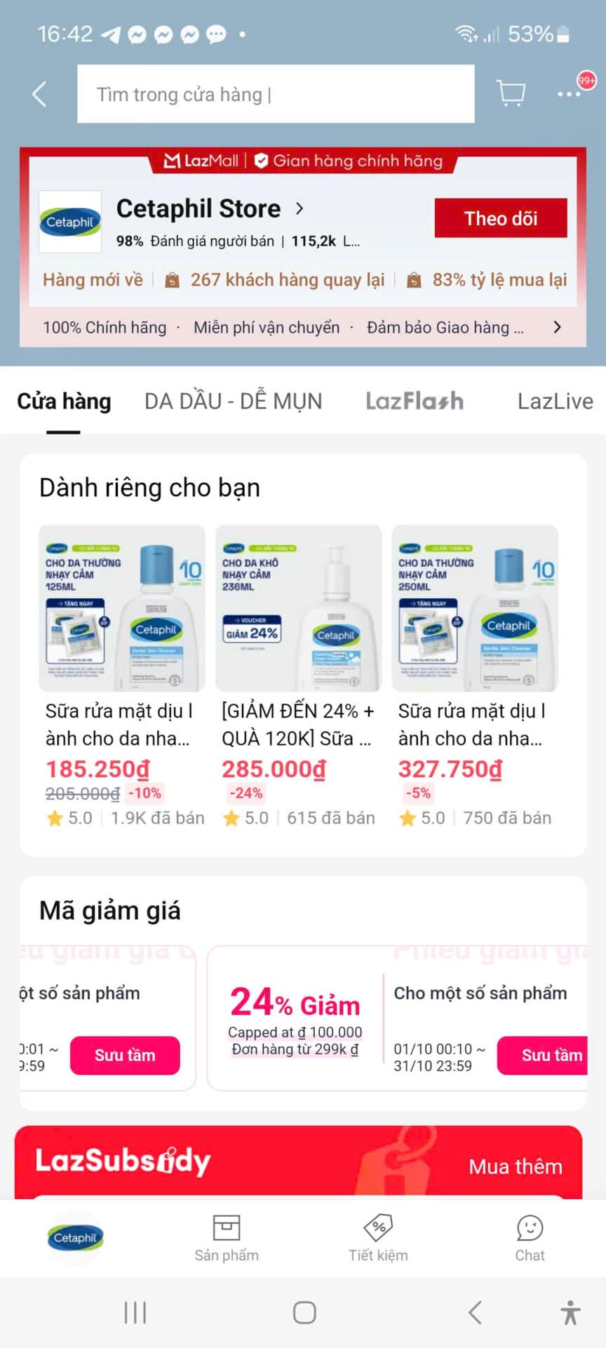 Sản phẩm chăm sóc da Cetaphil chính hãng, giảm giá đến 24%, mã giảm giá và ưu đãi đặc biệt dành cho khách hàng mua sắm an toàn, tiết kiệm chi phí tại Trùm giảm giá.