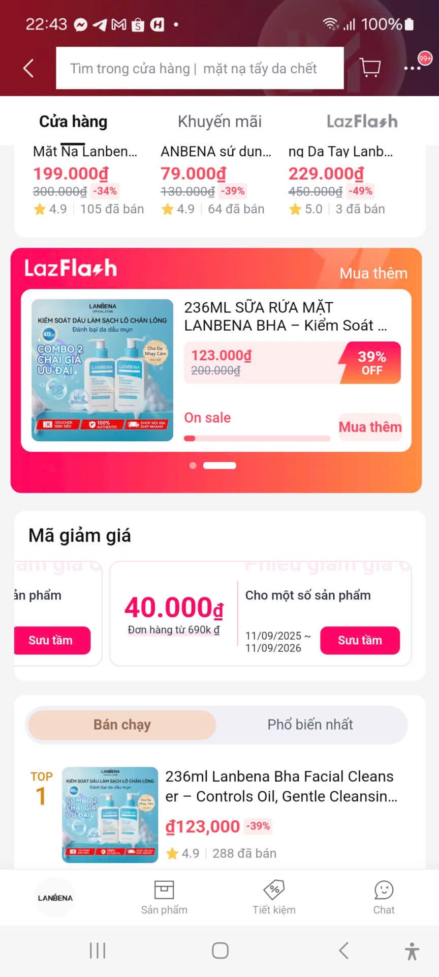 Sửa rửa mặt Lanbena 236ml giảm giá 39% giá siêu tiết kiệm, mã giảm giá 40.000đ, ưu đãi lớn, mua hàng online chính hãng, phù hợp chăm sóc da mặt hàng ngày, đảm bảo sạch bóng, dưỡng ẩm da an toàn, giá tốt trên Trùm giảm giá.