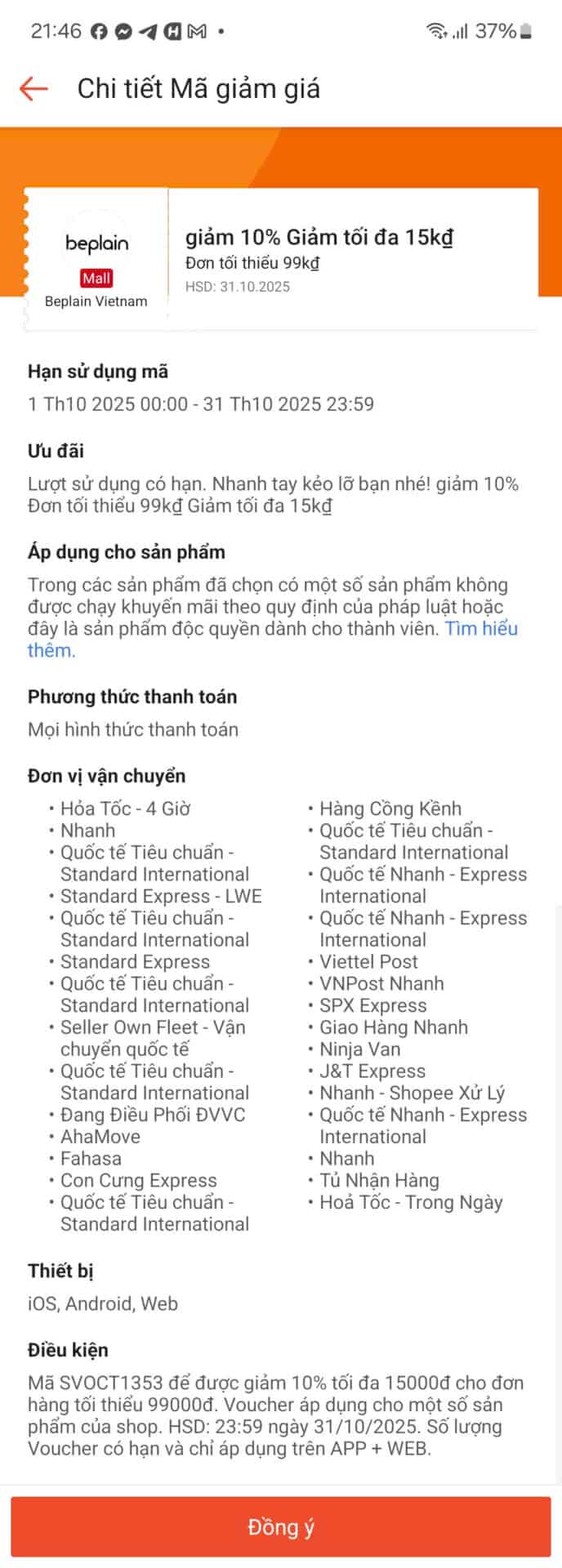Giảm giá 10% mã giảm giá Trùm giảm giá Beplain, giảm tối đa 15k đồng, áp dụng cho đơn hàng từ 99k đồng, hạn sử dụng đến 31/10/2025.