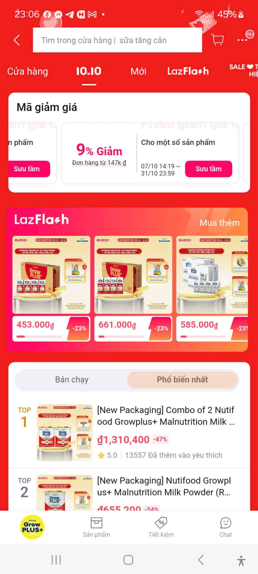 Chương trình mã giảm giá Trùm giảm giá, tổng hợp mã giảm giá, khuyến mãi LazFlash, giảm giá sản phẩm sữa Nutifood GrowPlus+ Malnutrition Milk, cập nhật mã giảm giá mới, ưu đãi đặc biệt giảm tới 47%, giúp tiết kiệm chi phí mua sắm online.