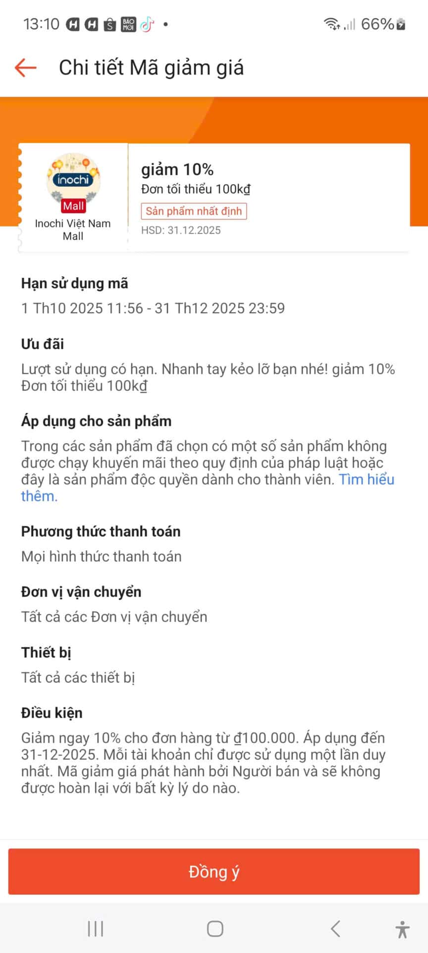 Mã giảm giá 10% cho Inochi Việt Nam Mall, giảm tối đa 100.000đ, hạn sử dụng đến ngày 31.12.2025, mã giảm giá cho các sản phẩm, mua sắm tiết kiệm, ưu đãi từ Trùm giảm giá.