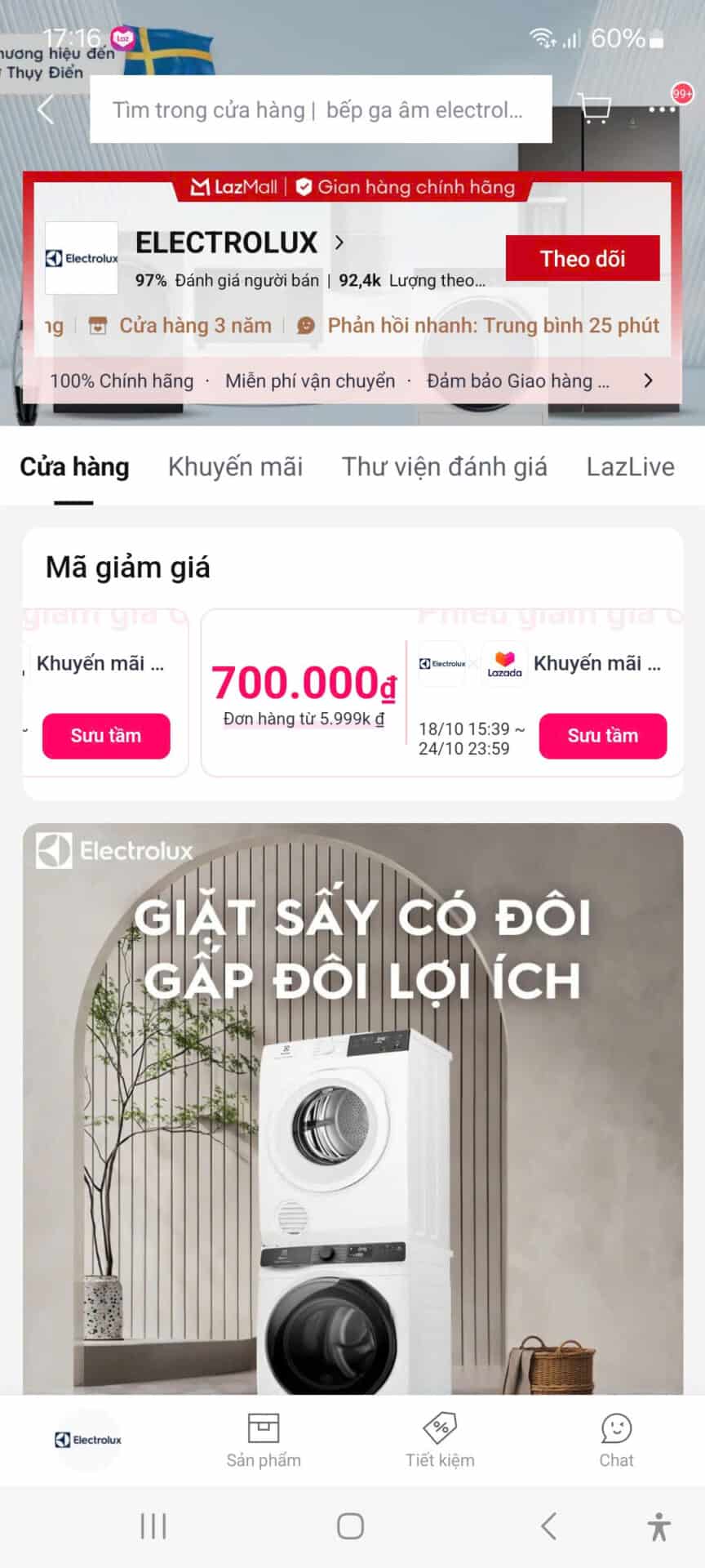 Khuyến mãi giảm giá Electrolux, mã giảm giá hấp dẫn, khuyến mãi lớn, ưu đãi giảm giá máy giặt, tủ lạnh, đồ gia dụng cao cấp trên trang Trùm giảm giá.