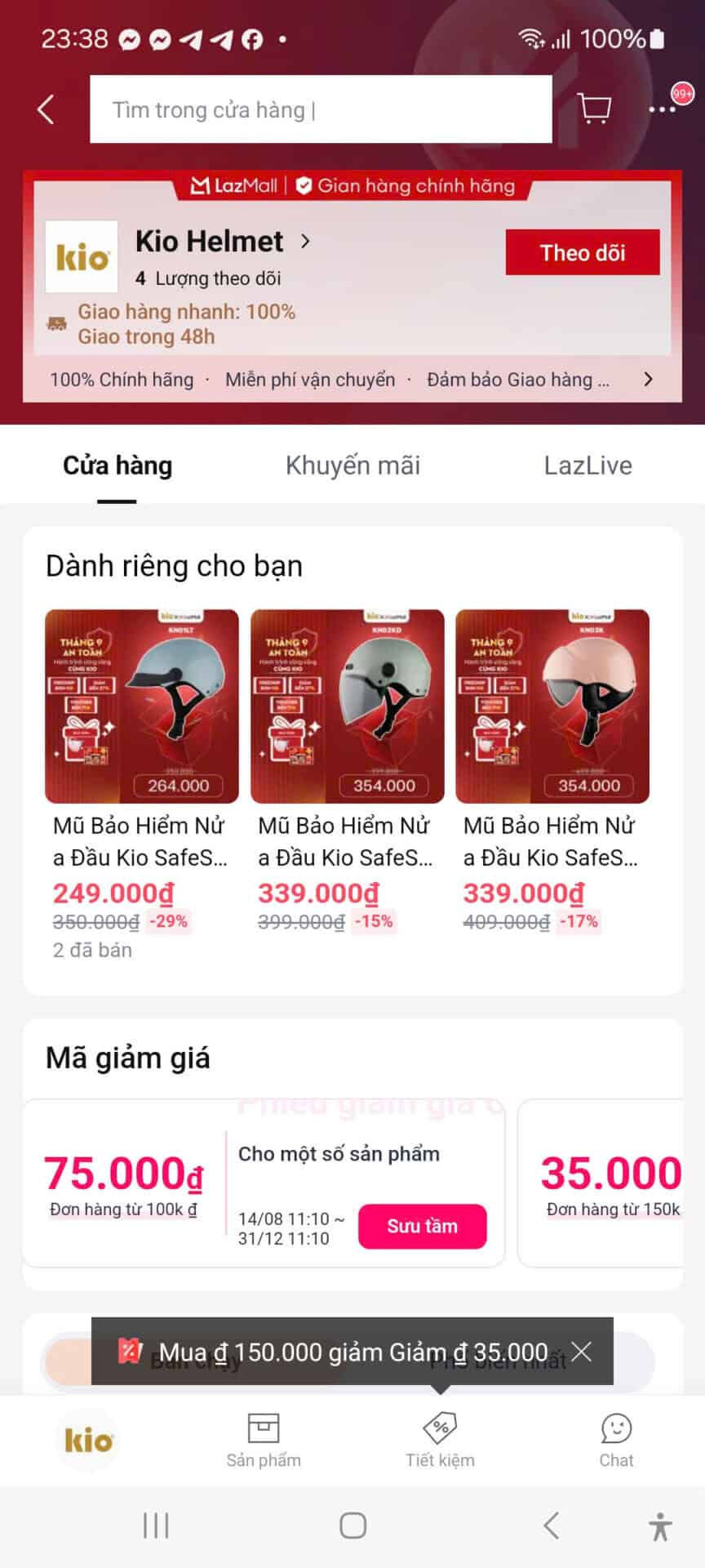 Kỹ thuật số cho mã giảm giá Kio Helmet, mã coupon giảm giá 29%, 15% và 17%, giúp tiết kiệm chi phí mua mũ bảo hiểm nữ chính hãng, đảm bảo an toàn khi lái xe.