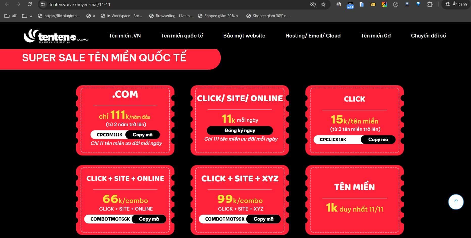 Tên miền quốc tế giảm giá, mã giảm giá tên miền quốc tế, ưu đãi tên miền Việt Nam, khuyến mãi tên miền, mã giảm giá tên miền 11/11.