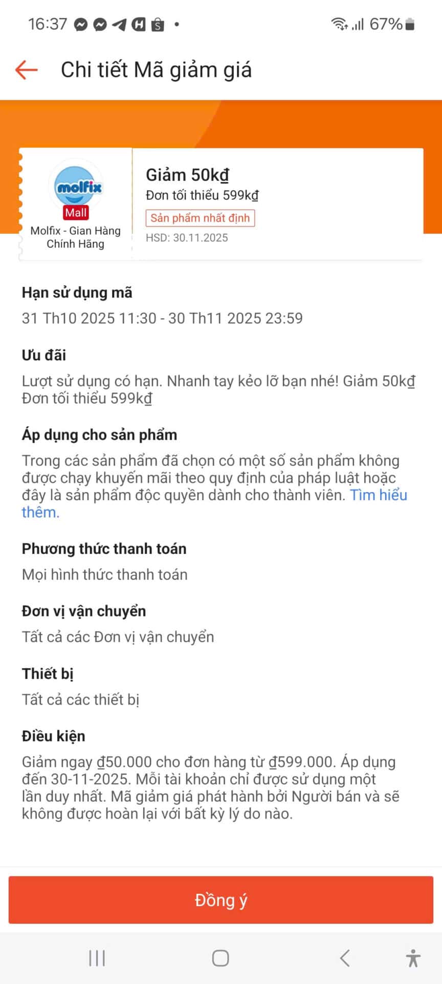 Giảm 50k đồng mã giảm giá cho đơn hàng từ 599k đồng tại Trùm giảm giá.