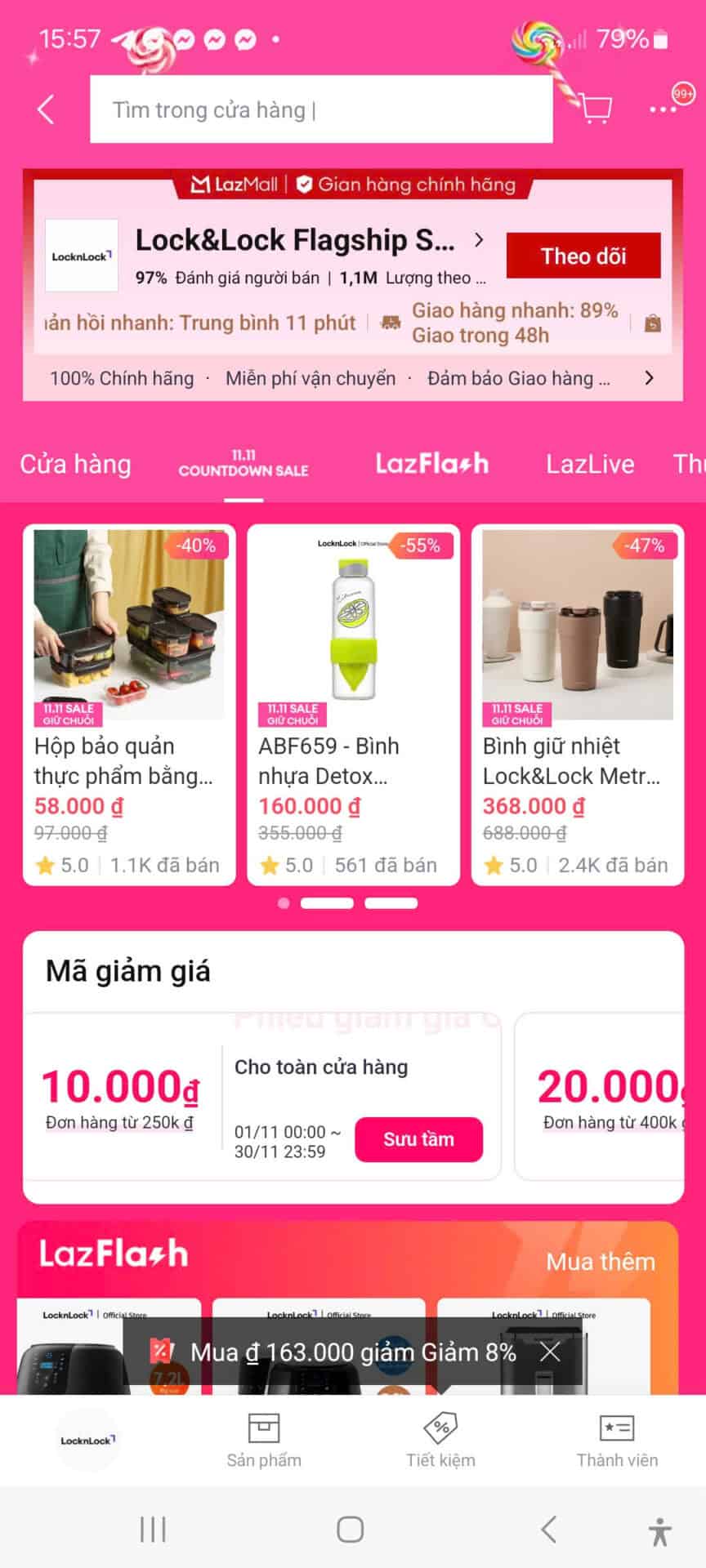 - Mã giảm giá cửa hàng Lock&Lock giảm giá lên đến 55% với mã ưu đãi hấp dẫn, giảm giá các sản phẩm thực phẩm và đồ dùng gia đình chính hãng.