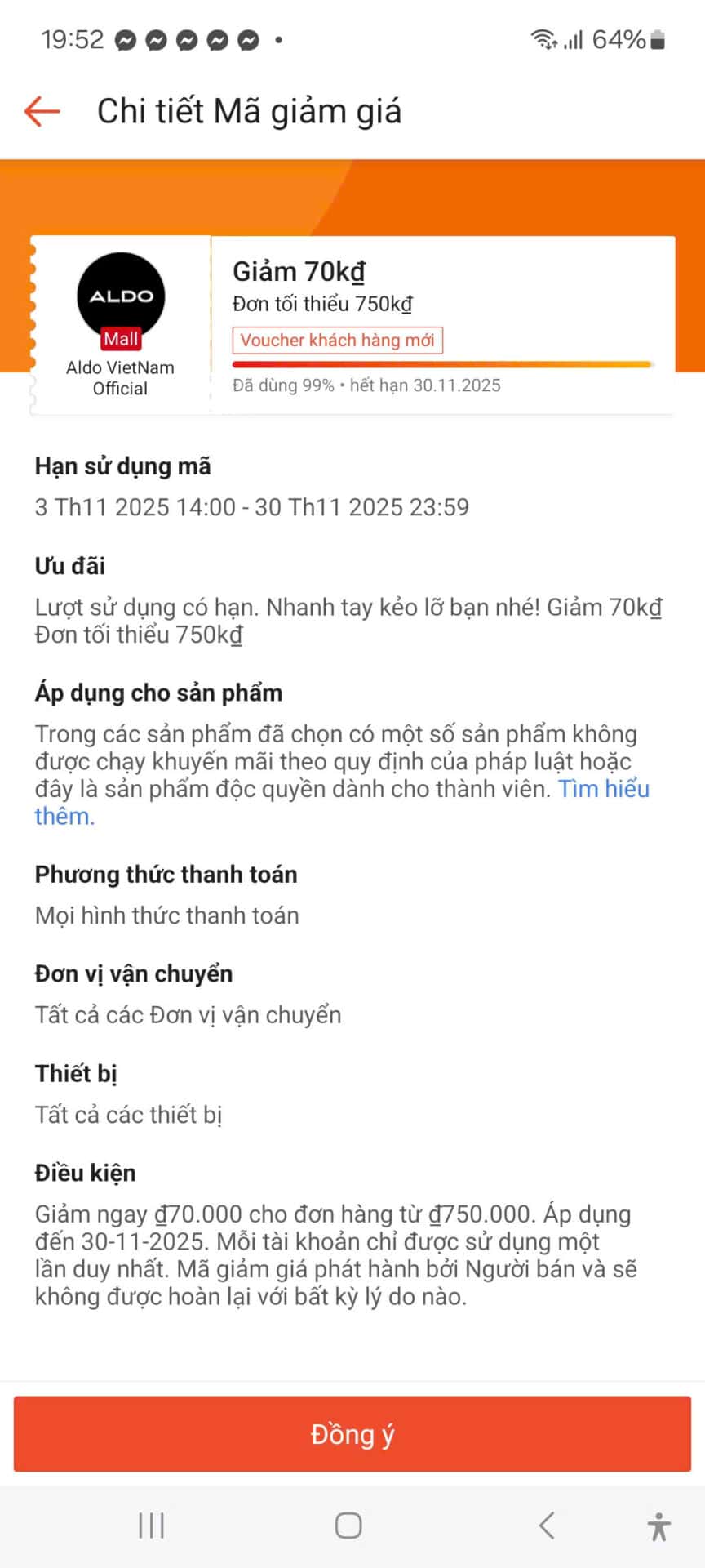 Aldo VietNam mã giảm giá 70k, ưu đãi giảm giá dành cho khách hàng mới tại Trùm giảm giá.