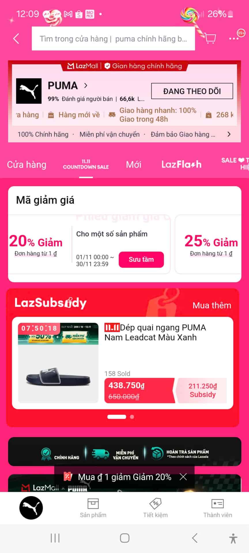 Đây là hình ảnh trang web Trùm giảm giá, tổng hợp mã giảm giá trên Lazada dành cho sản phẩm Puma, giúp người mua tiết kiệm chi phí khi mua hàng online.