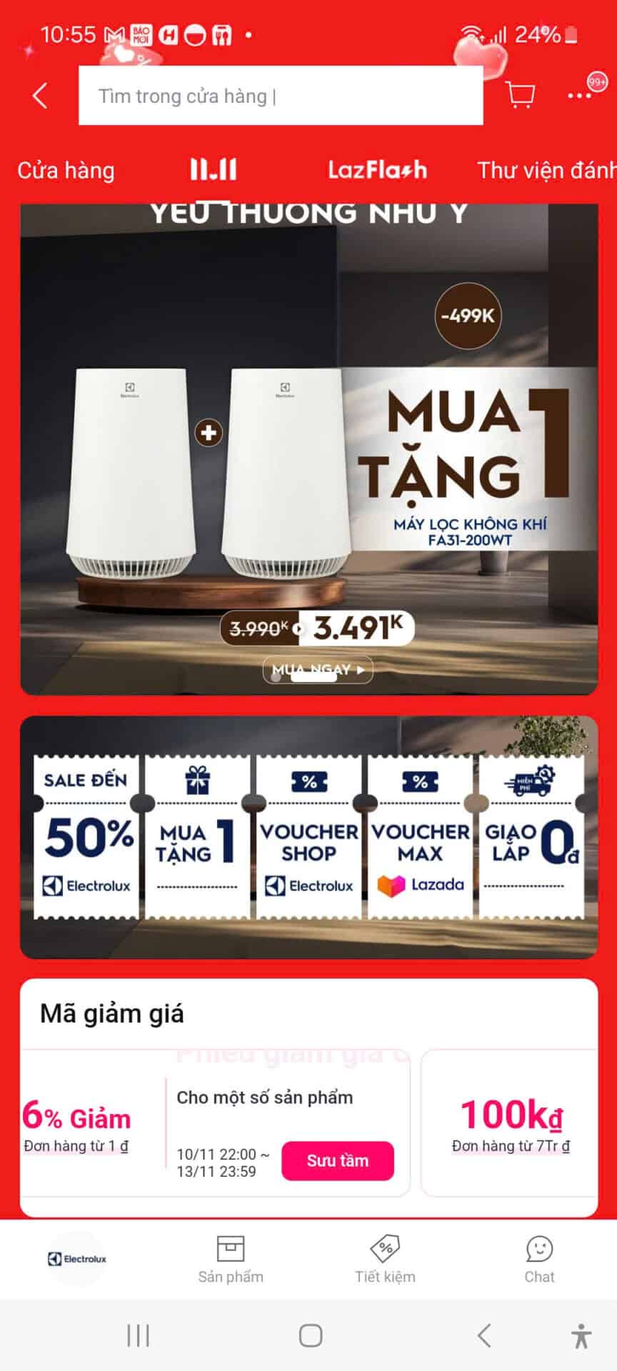 Lọc không khí Electrolux giá tốt, mã giảm giá và ưu đãi mua 1 tặng 1, voucher shopee, lazada, mã giảm giá Electrolux, giảm giá lên đến 50% cho các sản phẩm điện tử và thiết bị nhà bếp.