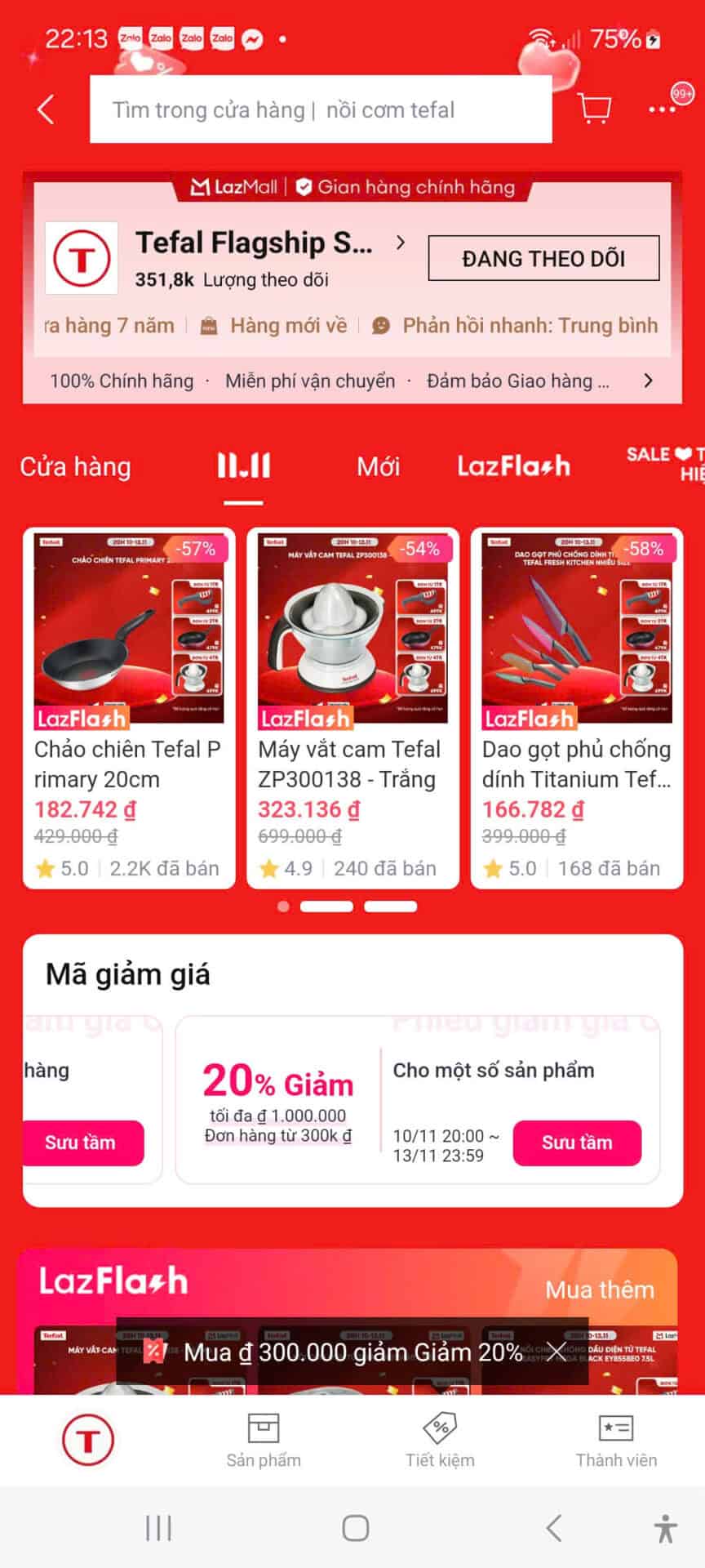 Chương trình mã giảm giá Trùm giảm giá trên Lazada, tổng hợp mã khuyến mãi hấp dẫn, giúp người tiêu dùng tiết kiệm lớn khi mua sắm các sản phẩm nhà bếp, điện tử, thời trang,...Lấy mã giảm giá và ưu đãi độc quyền từ Trùm giảm giá để mua sắm tiết kiệm hơn.