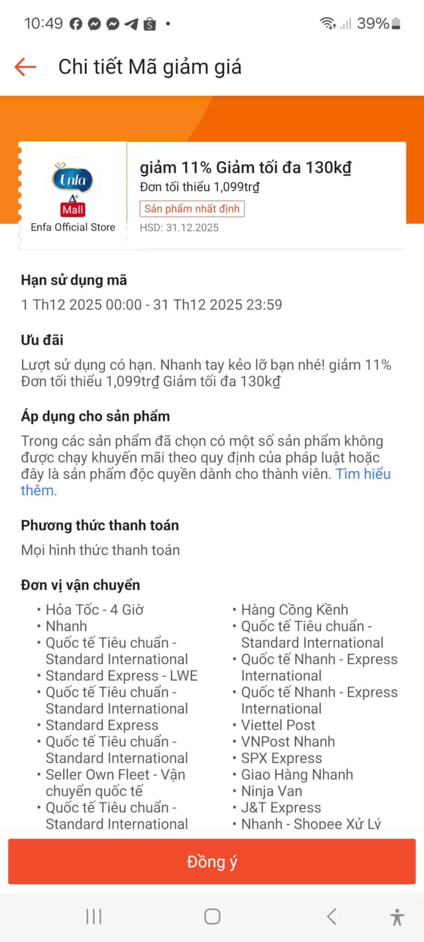 Giảm giá mã giảm giá 11% cho Enfa, mã giảm tối đa 130k, mã giảm giá 1.099 triệu đồng từ Trùm giảm giá.