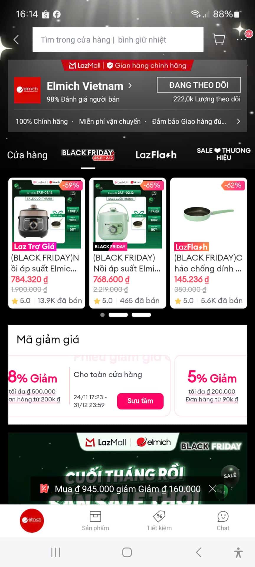 1. Mã giảm giá Black Friday, coupon khuyến mãi chăm sóc nhà bếp, giảm giá các mặt hàng Elmich tại LazMall.