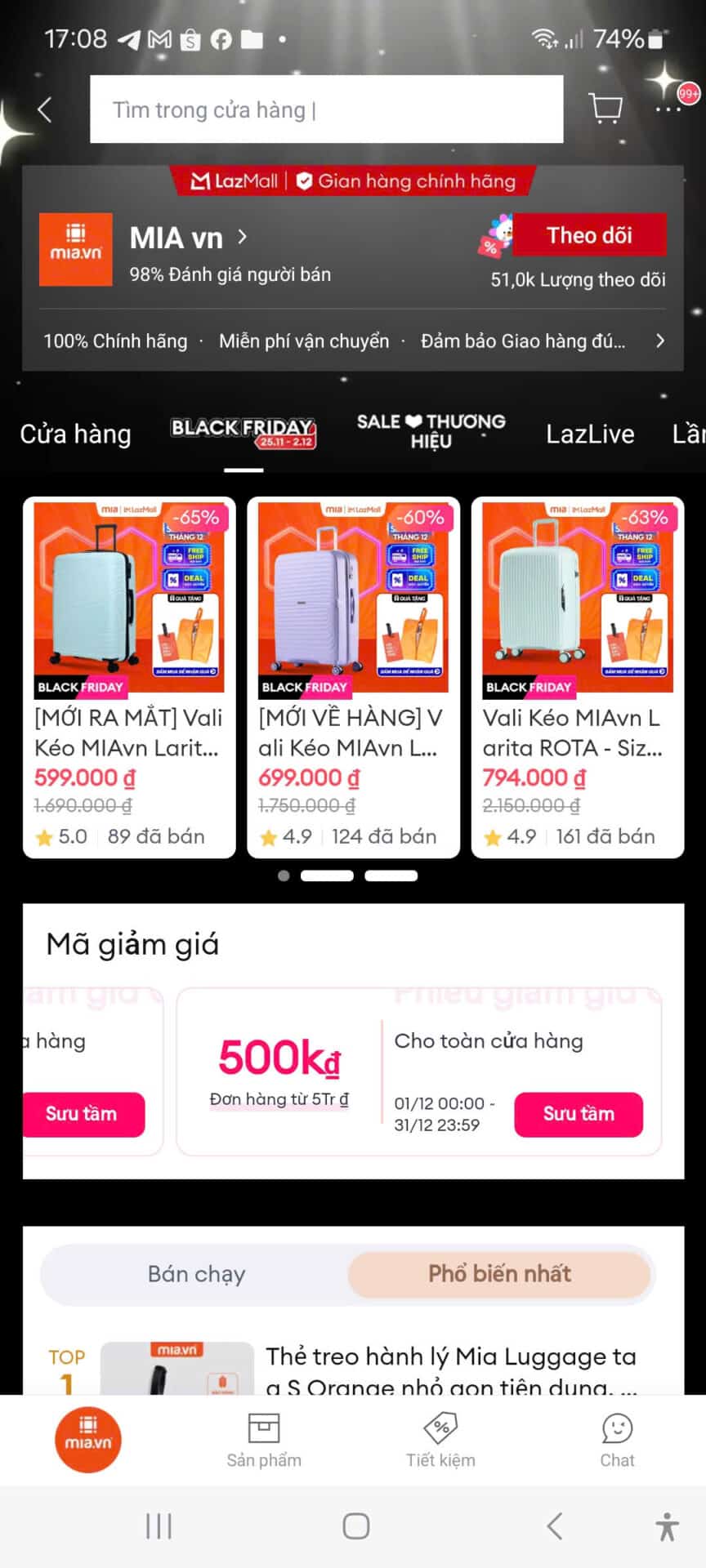 Vali kéo giảm giá siêu rẻ, mã giảm giá MIAvn cashback, ưu đãi Black Friday giảm đến 65% dành cho vali hành lý du lịch. Tận dụng mã giảm giá để mua vali giá rẻ nhất tại Trùm giảm giá.