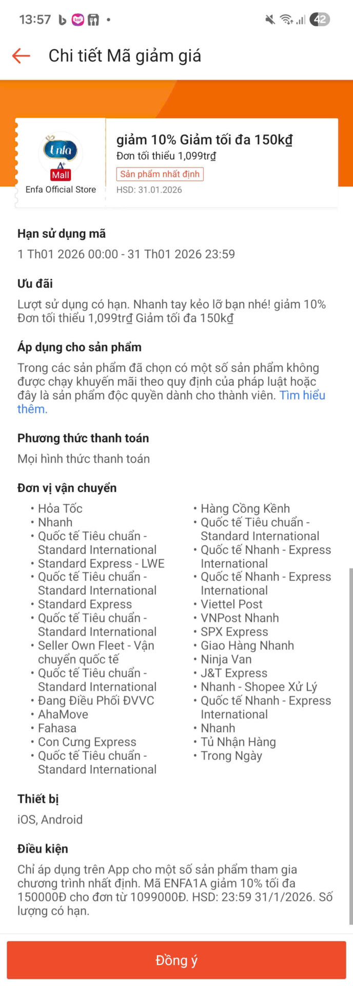 Hình ảnh mã giảm giá 10% cho sản phẩm Enfa, giảm tối đa 150,000 VND, áp dụng từ ngày 01/01/2026. Tiết kiệm chi phí mua sắm sữa Enfa với mã giảm giá hấp dẫn tại Trùm Giảm Giá.
