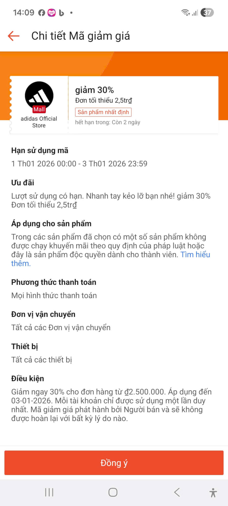 Mã giảm giá adidas chính hãng, giảm 30% cho đơn hàng từ 2,5 triệu đồng tại Trùm giảm giá, cập nhật mã khuyến mãi mới nhất, tiết kiệm chi phí mua sắm.