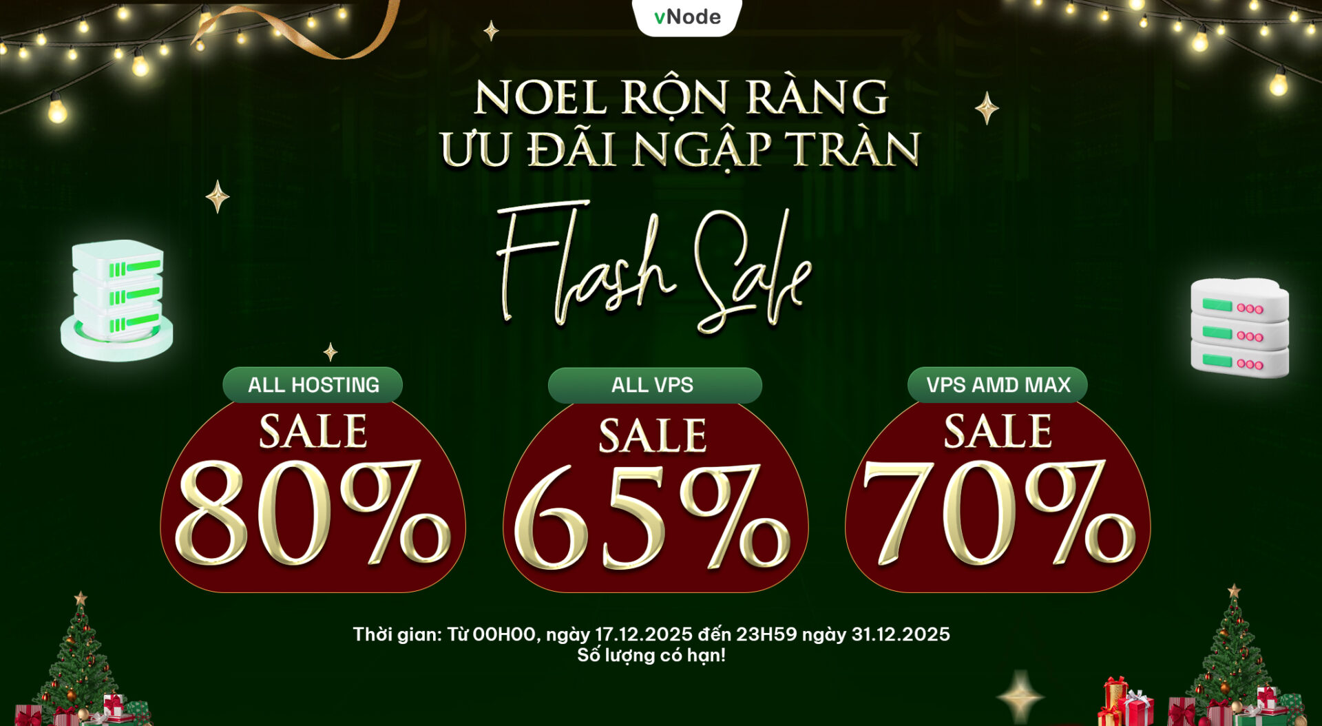 Giảm 65% VPS & 80% Hosting mừng Giáng Sinh cùng vNode Cloud